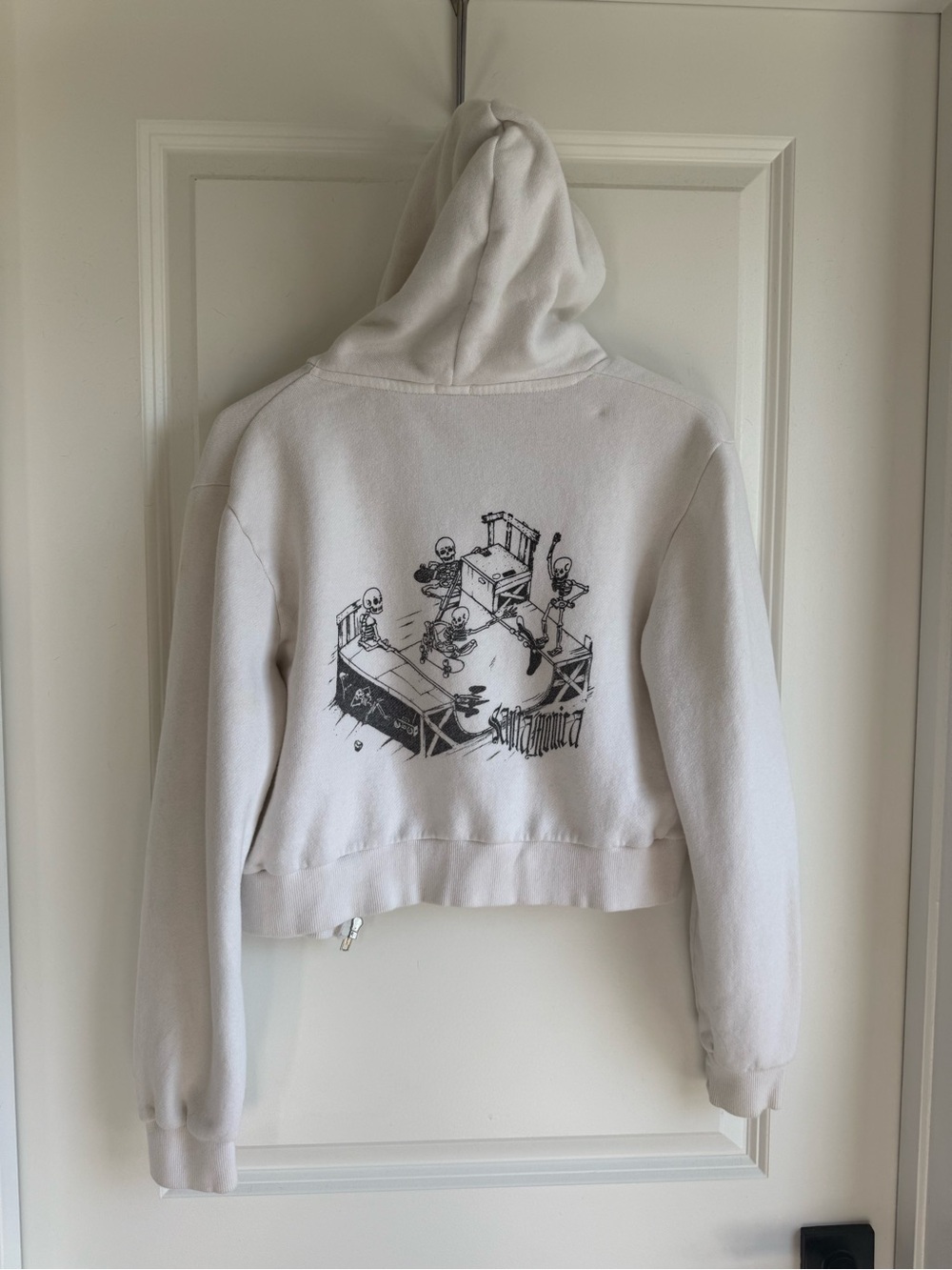 White Graphic Cropped Zip Hoodie - Women